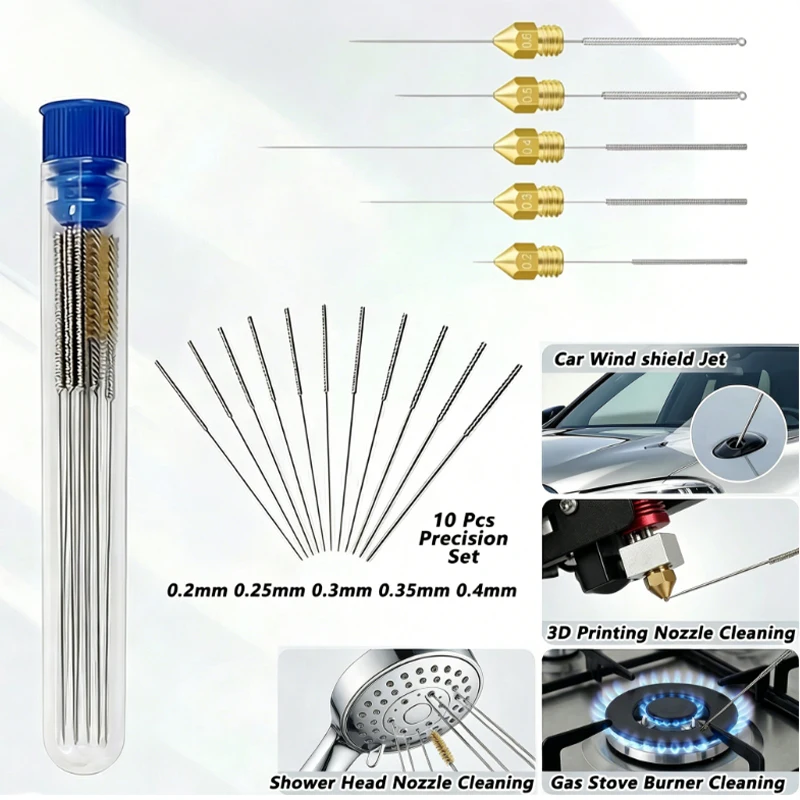 10 Stuks Auto Voorruit Jet Nozzle Washer Tool Rvs Wissermondstuk Reinigingsset Voor 3D Printer Jets, Gasfornuizen, douchekop