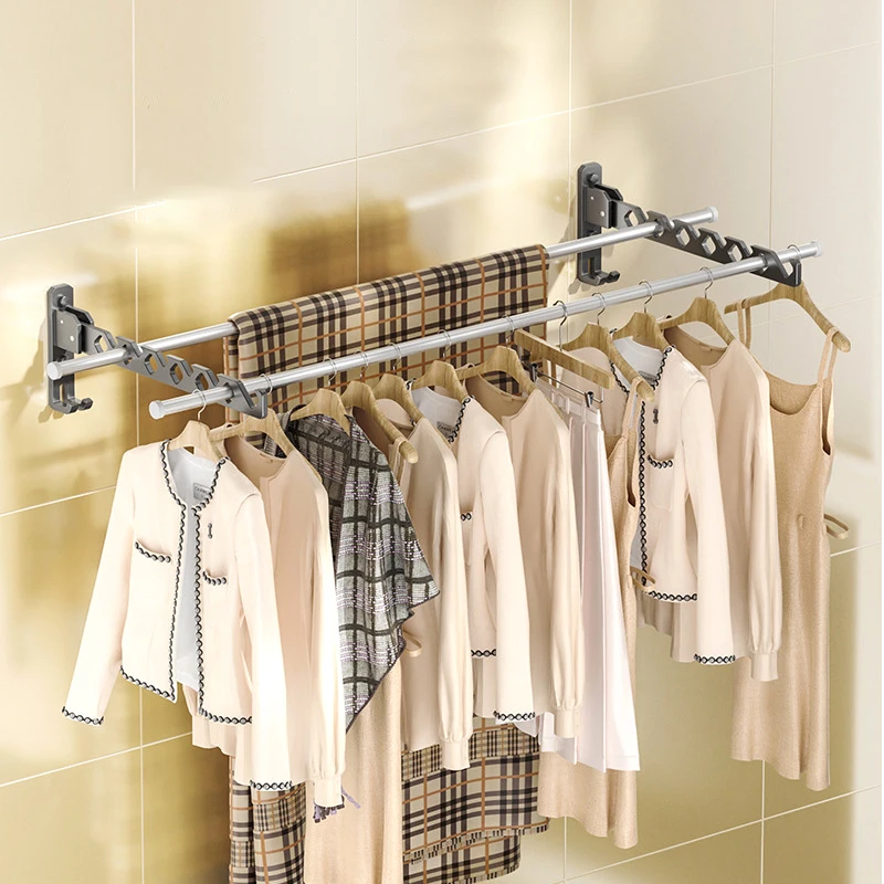 180° Adjustable Clothes Drying Hanger Wall Mounted Aluminum Alloy Clothes Stand Foldable Space Saving Organizer Rack