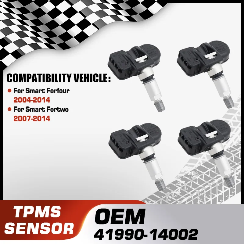 

1/4Pcs Car Tire Pressure Monitor Sensor TPMS For Smart Forfour 2004-2014 Smart Fortwo 2007-2014 41990-14002 A0009057200 433 MHz