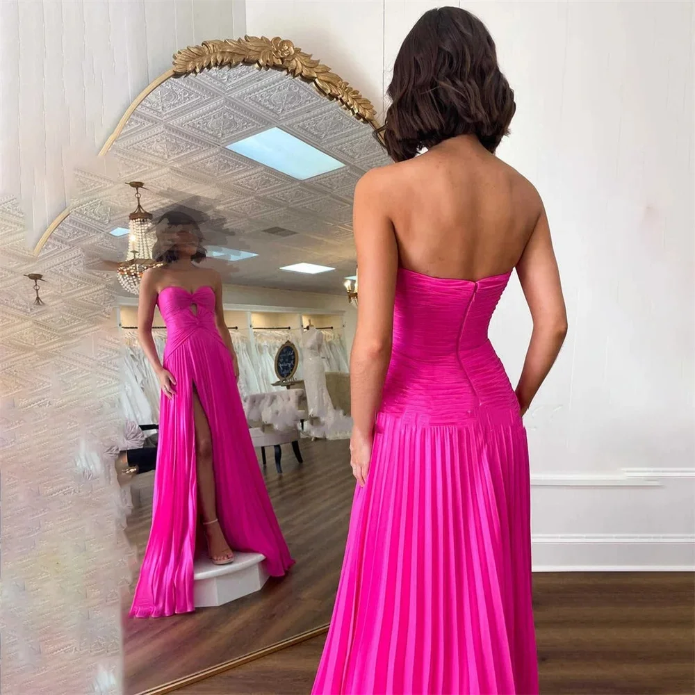 Elegant Long Pleated Dress A-line Sweetheart Neck High Waist Split Backless Evening Gowns Formal Evening Party Prom Dresses