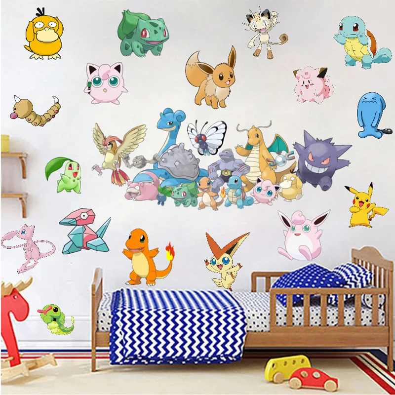 Neue Pokemon Cartoon Animation Wandaufkleber Pikachu 3D Aufkleber Kinderzimmer PVC Dekorative Pokémon Wandmalerei