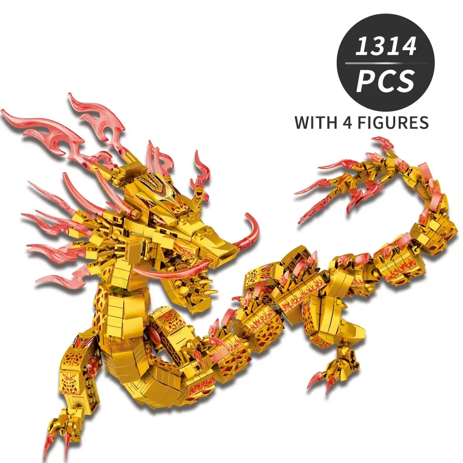 1314PCS Gold Ninjasn Dragon Model Building Blocks with 4 Figures City Bricks Educational Christmas Gift Toy for Children