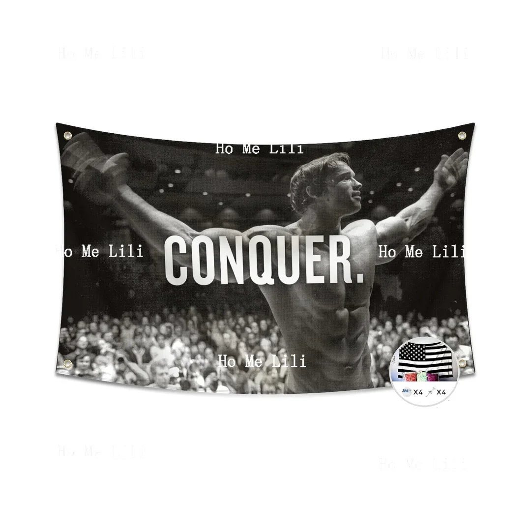 Conquer For Arnold Schwarzenegger Gym Motivation Funny Fitness Poster Cool Man Cave Wall Decor Tapestry