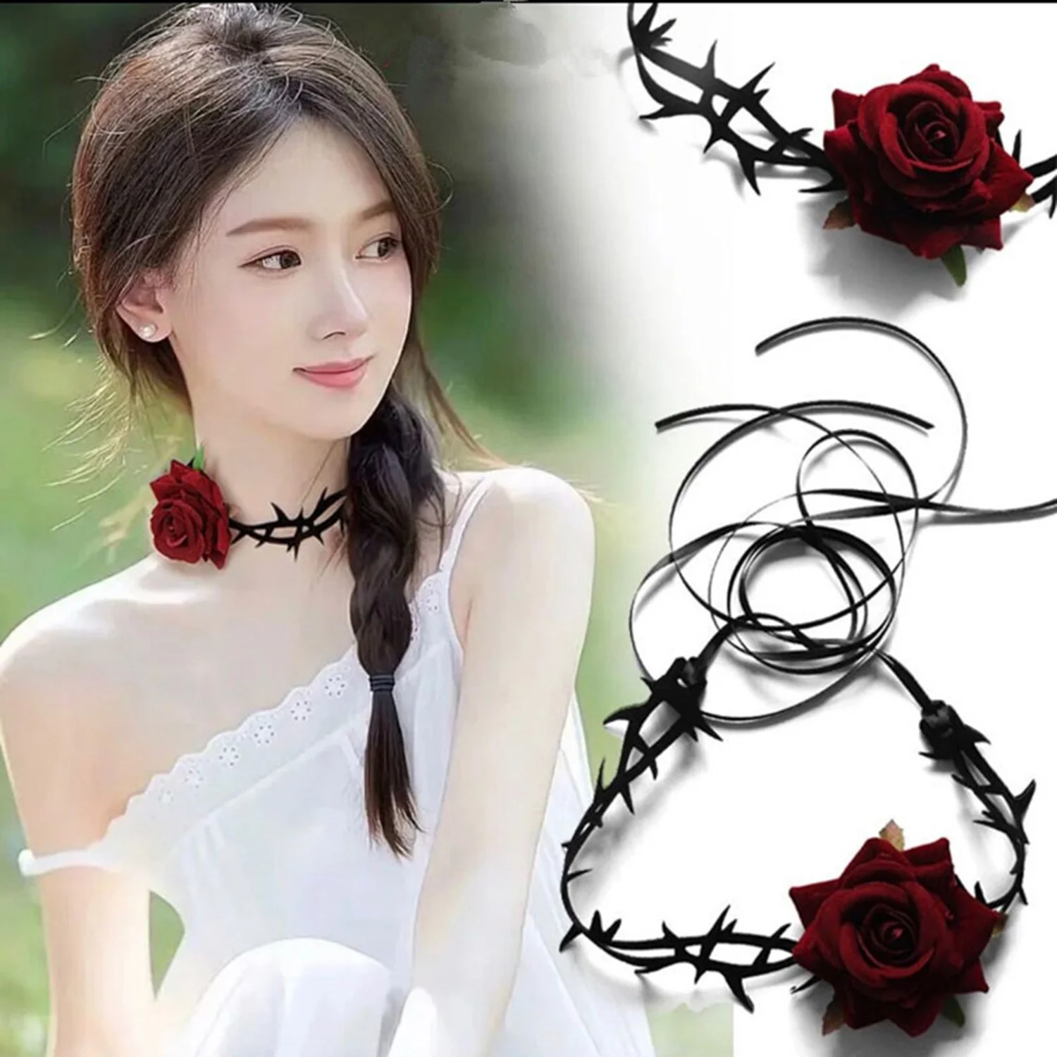 Black Lace Velvet Thorn Necklace for Women Fashion Punk Choker Necklace Halloween Party Chokers Necklaces Jewelry Gift