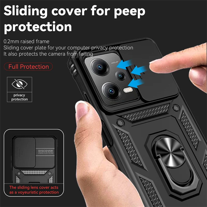 Slide Camera Shockproof Armor Cases For Poco X5 Pro 5G Case Magnetic Holder Ring Protect Cover For Poko Little X5 X 5 Pro X5pro