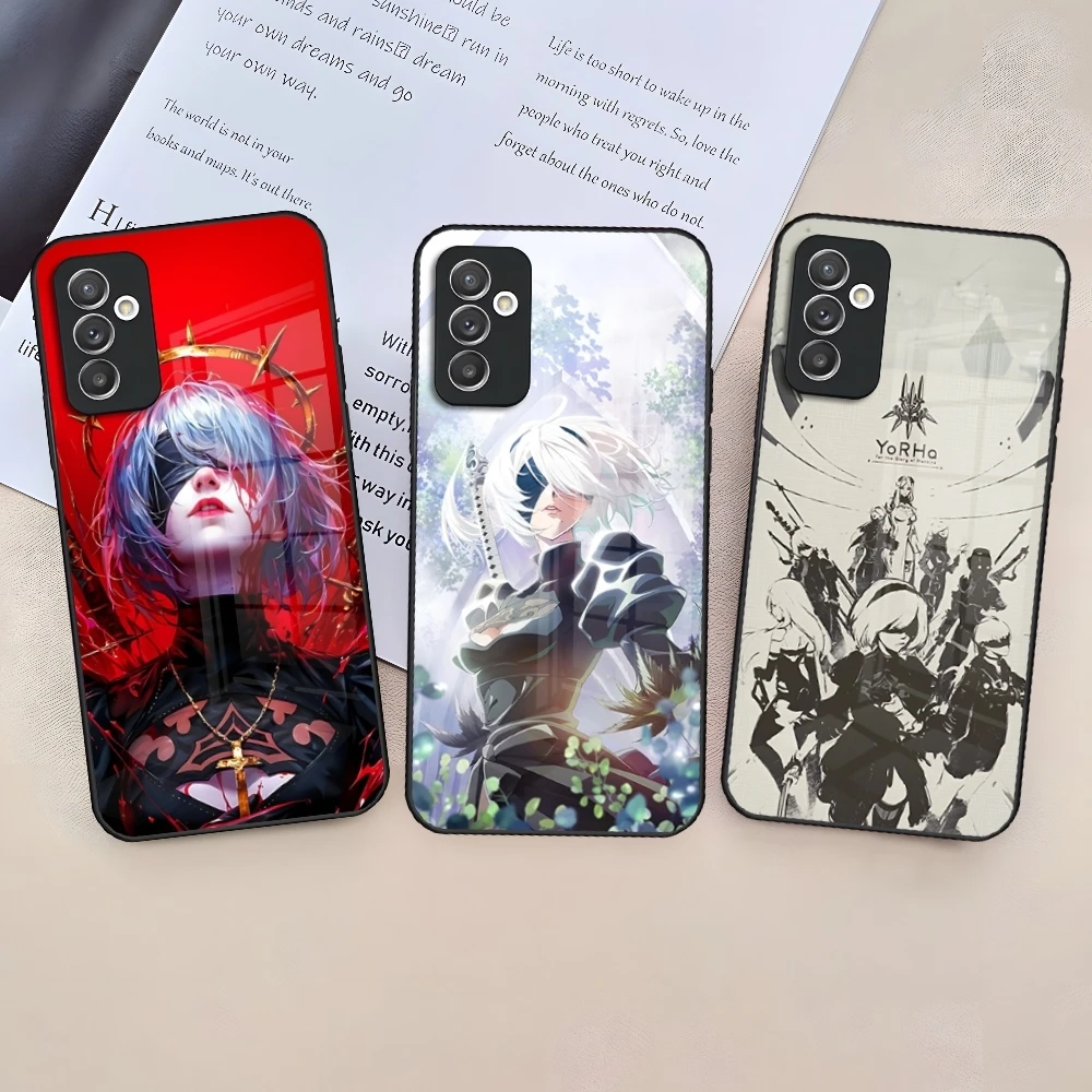 N-NieR A-Automata 2B Phone Case for Samsung Galaxy S24 S23 S22 S21 S20 A24 A34 A54 A53 Note20 M54 Fe Ultra Plus Glass