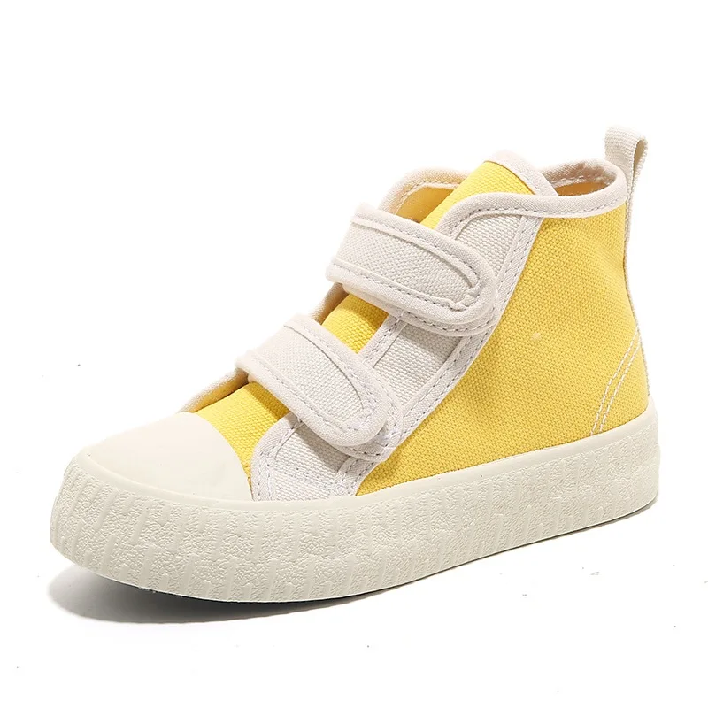 Children Canvas Shoes for Boys 2022 Spring Korean Style High-top Sneakers Hook & Loop Kids Fashion Casual Assorted Girls School