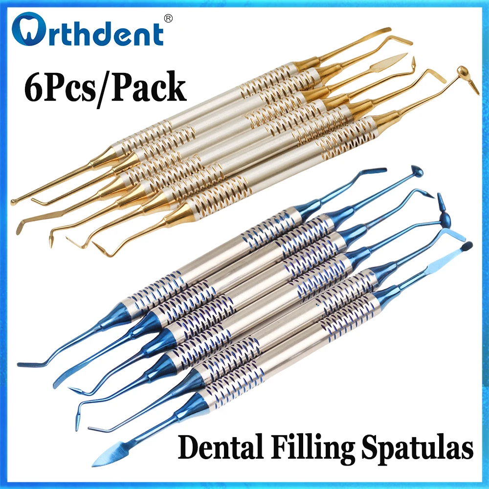 

Набор из 6 шпателей для реставрации зубов из композитной смолы с нескользящей ручкой, титановым покрытием и двойной головкой, стоматологические инструменты