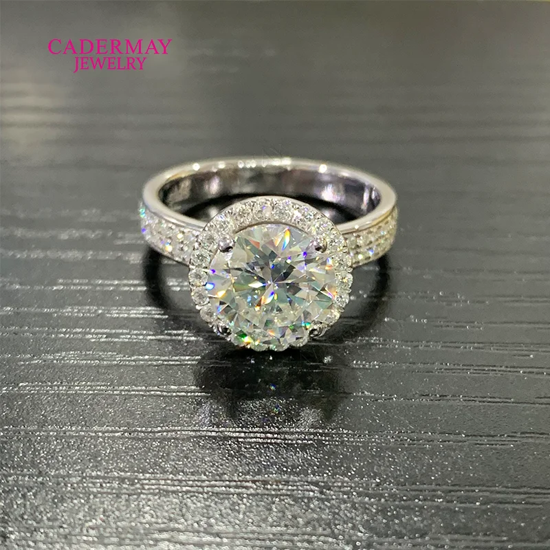 High Quality Real 925 Silver Moissanite Rings 9mm 3ct VVS Moissanite Halo Rings Women Wedding Engagement Gift Party