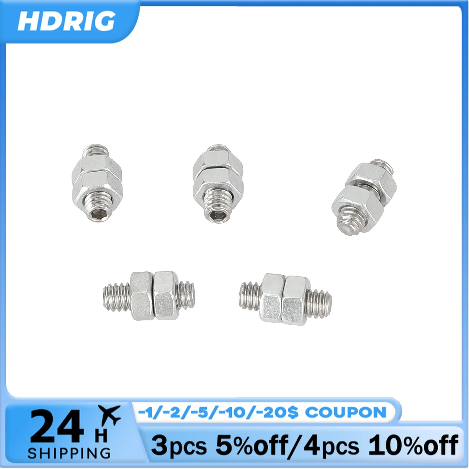 

HDRIG Steel Hex 1/4"-20 Threaded Stud with Lock Nuts 5 Pieces