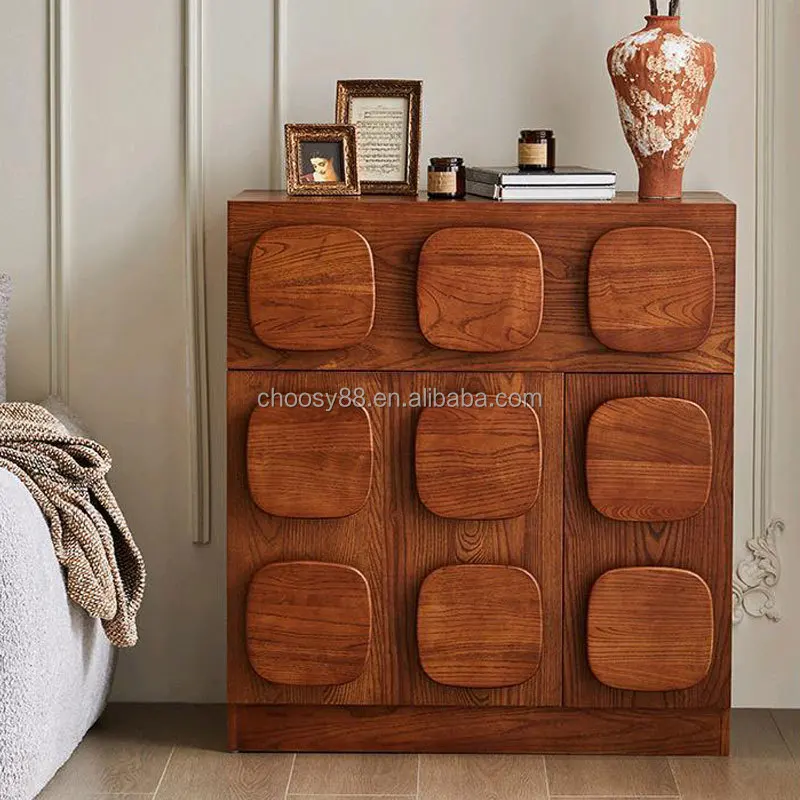 Timeless MidCentury Solid Wood Side Storage Cabinet with Drawers Wall-Mounted for Living Room