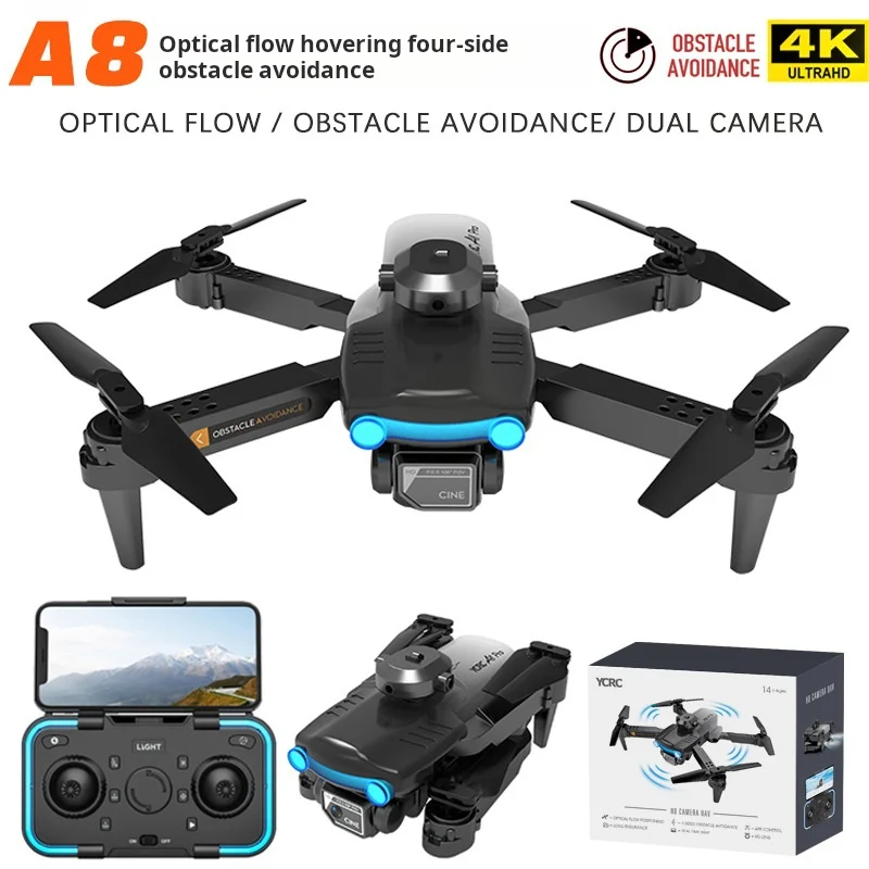 A8 Pro Drone 4K Dual Camera aerial photography Folding Aircraft Four way Obstacle Avoidance Remote Control Aircraft Drone fpv to