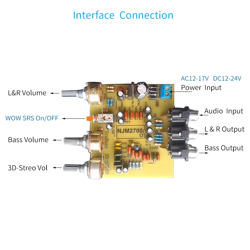 NJM2700 Audio Preamplifier 2.1 Channels 3D SRS Processor For Car Audio System