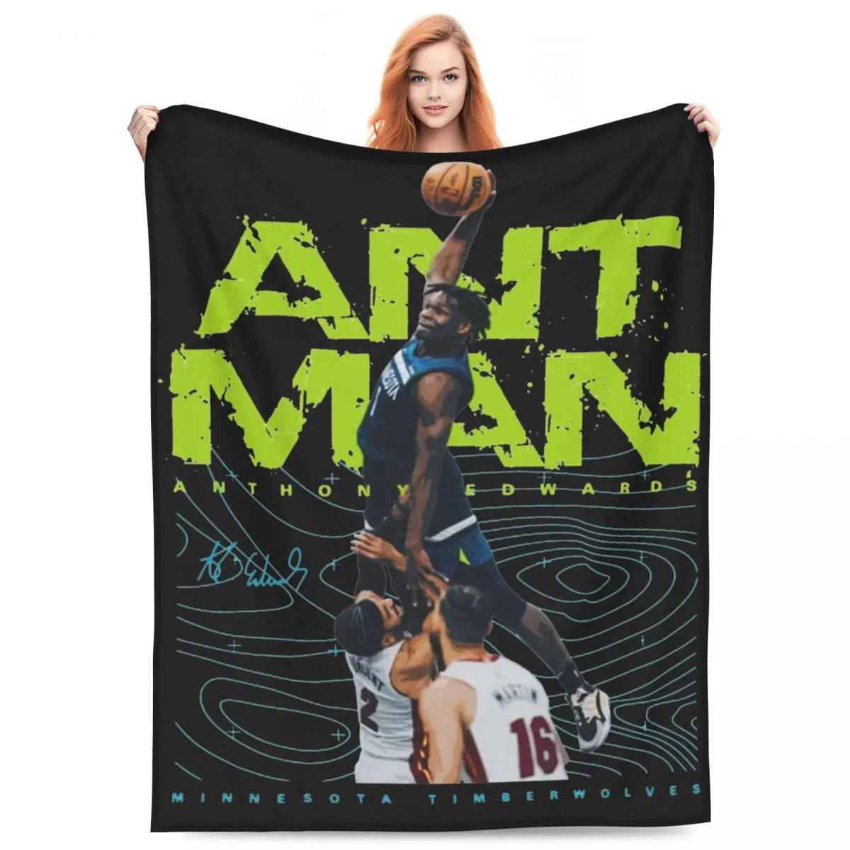 

Cool Anthony Edwards Basketball Player Throw Blanket Flannel Bed Sports Throw Blankets Comfortable Soft for Office Rug Piece