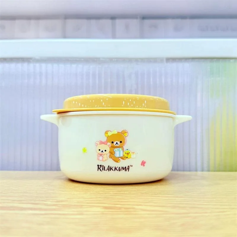 Cute Rilakkuma Round Lunch Box Sealed Portable Bento Box with Heat‑Resistant Handles Multi‑Capacity Container for Picnic Gift
