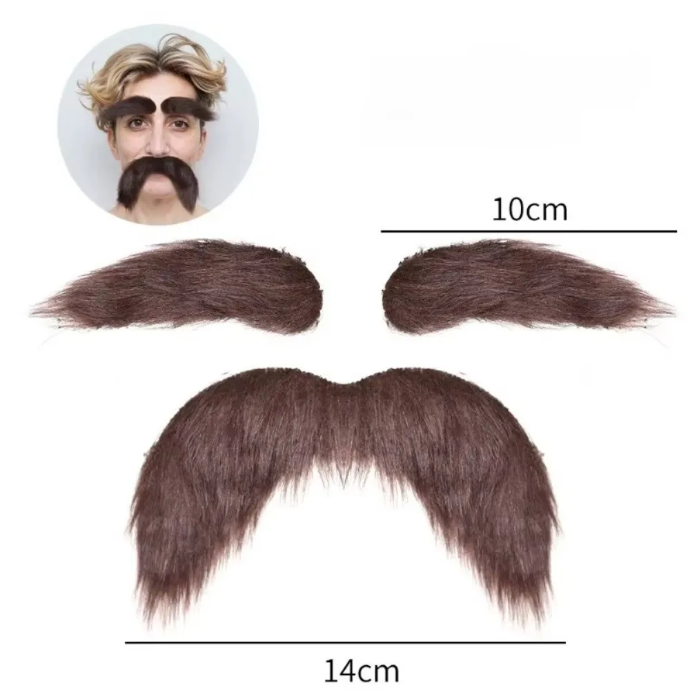 Novelty Self-Adhesive Fake Beard Set Simulation Hairy Fake Mustache Set Realistic Eyebrow Mustache Set Theater Performance