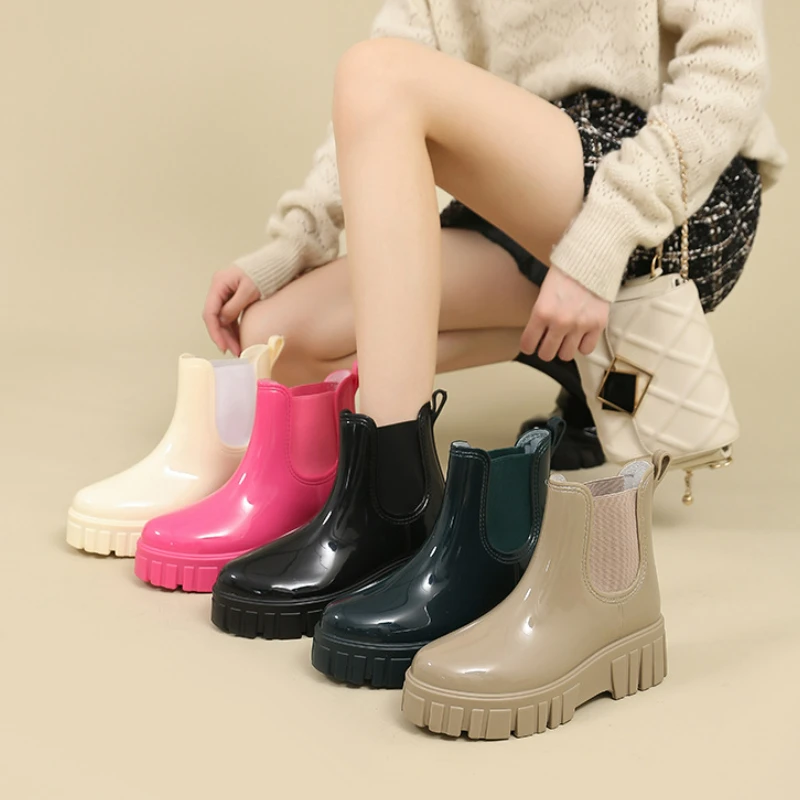 

Rubber Boots for Women Platform Ankle Rain Shoes Ladies Waterproof Chelsea Boot Female Galoshes Working Garden Water Shoes