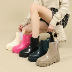 Rubber Boots for Women Platform Ankle Rain Shoes Ladies Waterproof Chelsea Boot Female Galoshes Working Garden Water Shoes