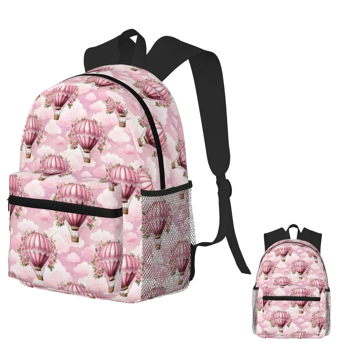 

Watercolor Pink Floral Roses Hot Air Balloon Clouds Stars Backpack School Bag Hiking Travel Daypack Bookbag Shoulder Bags