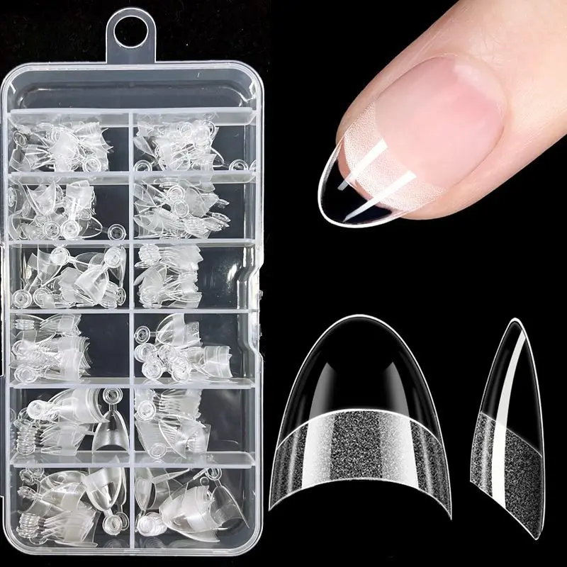 

240pcs Half Cover Almond Pre-filed Nail Tips Half Matte XS Press on Fake Nail Extension for Small Tiny Nail Bed 12 Sizes in Box