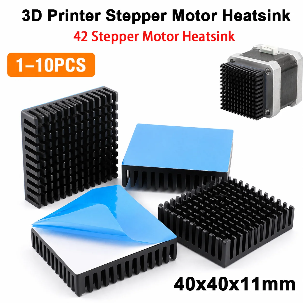 40mm Aluminum Heatsink 40x40x11mm with Thermal Adhesive Tape for 3D Printer Stepper Motor Peltier Cooling Radiator Cooler