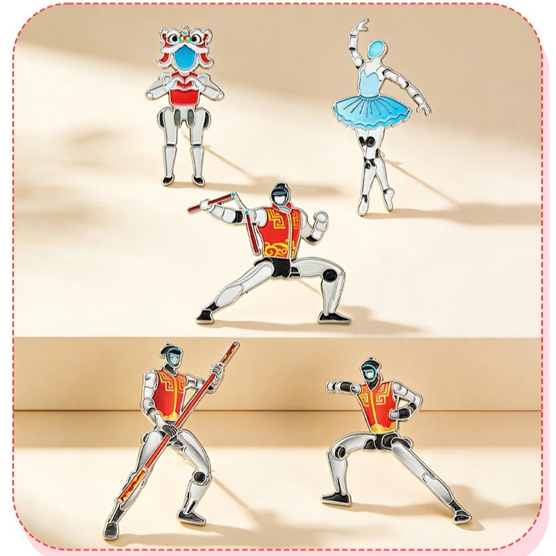 Cartoon AI Robot Brooch Mech Warrior Martial Arts Ballet Metal Badge Pin DIY Clothes Bags Shoes Hat Scarf T-shirt Jeans Unisex view 3