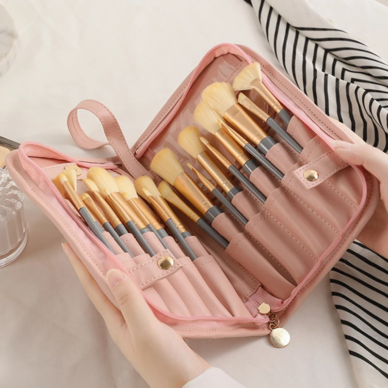 Makeup Brush Case Makeup Brush Holder Stand Cosmetic Bag for Women Large Capacity Zipper Cosmetic Pouch Portable Toiletry Bag