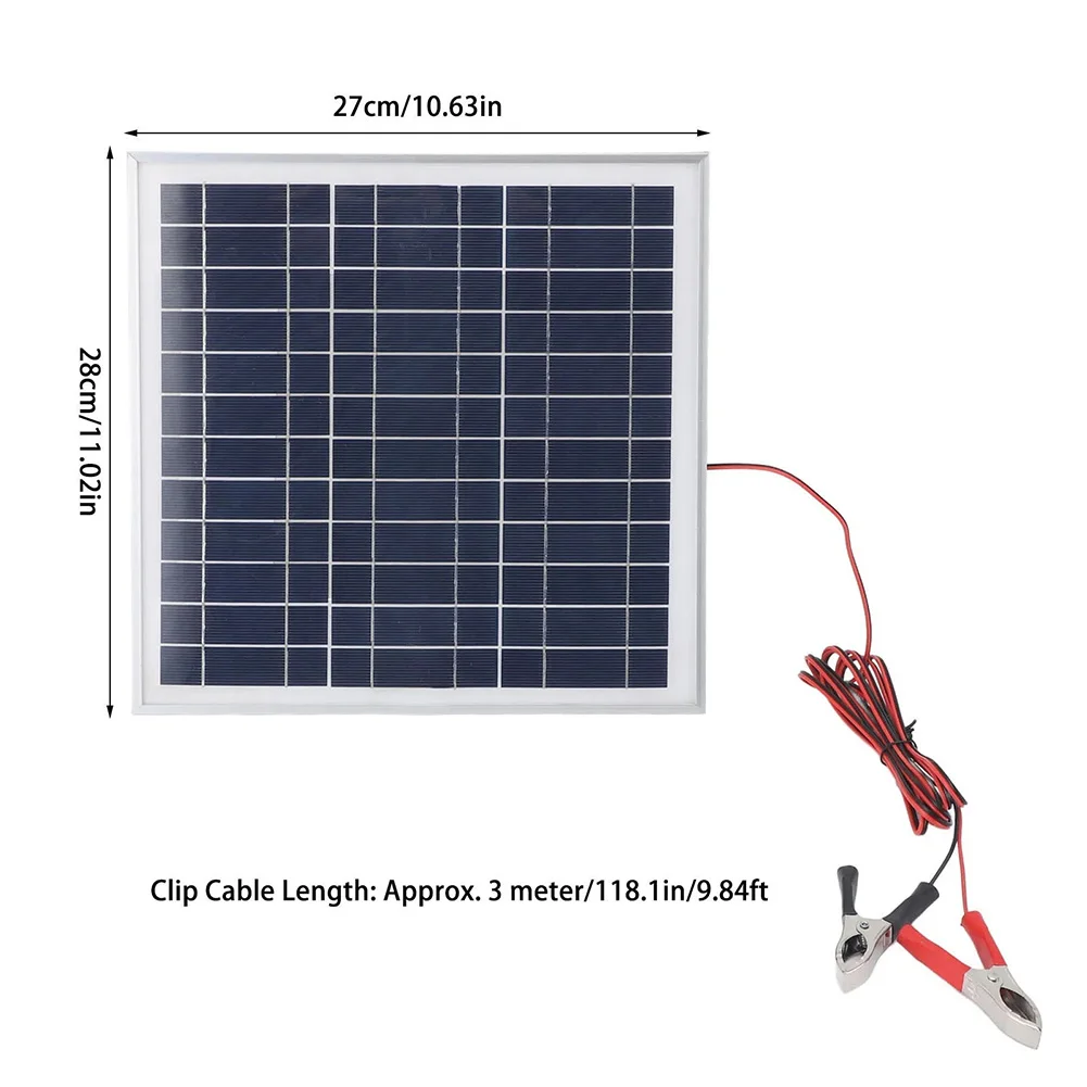 20W Portable Solar Panel with Battery Clips for 12V Battery For Charging Monocrystalline and Aluminum Construction