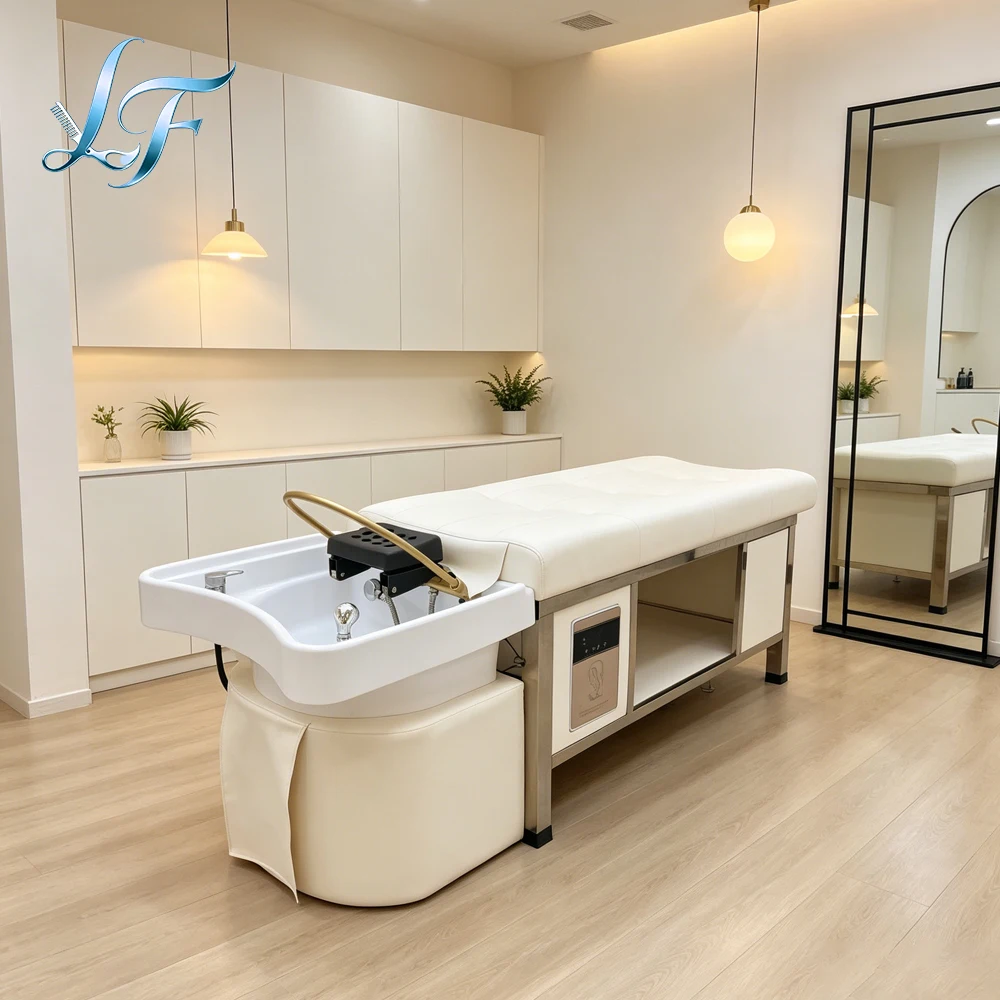 

Full Lying Synthetic Leather Japanese Shampoo Bed Thai Head Treatment Water Circulation For Barber Salon