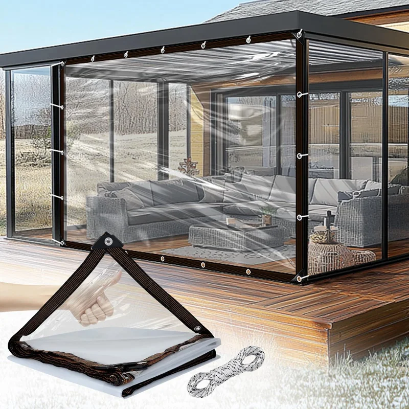 95% Clear PEVA Rainproof Cloth Patio Pergola See Through Tarp Curtain Home Window Keep Warm Film Outdoor Transparent Tarpaulin
