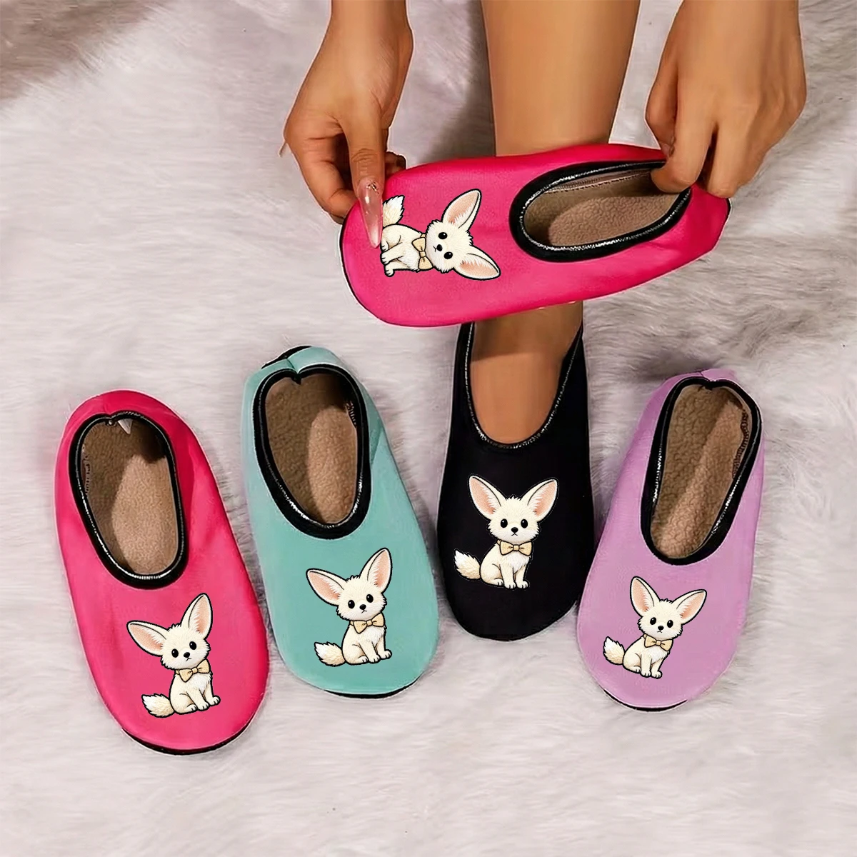 

Four season wearable women's cute animal print suede breathable high elasticity indoor non slip floor slippers