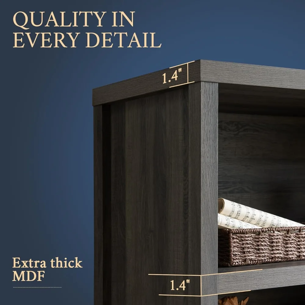 رف كتب طويل مع خزانة أبواب بعمق 15.4 بوصة، رف كتب من 5 طبقات، خزائن كتب MDF من خشب البلوط مقاس 1.4 بوصة مع أرضية تخزين #4