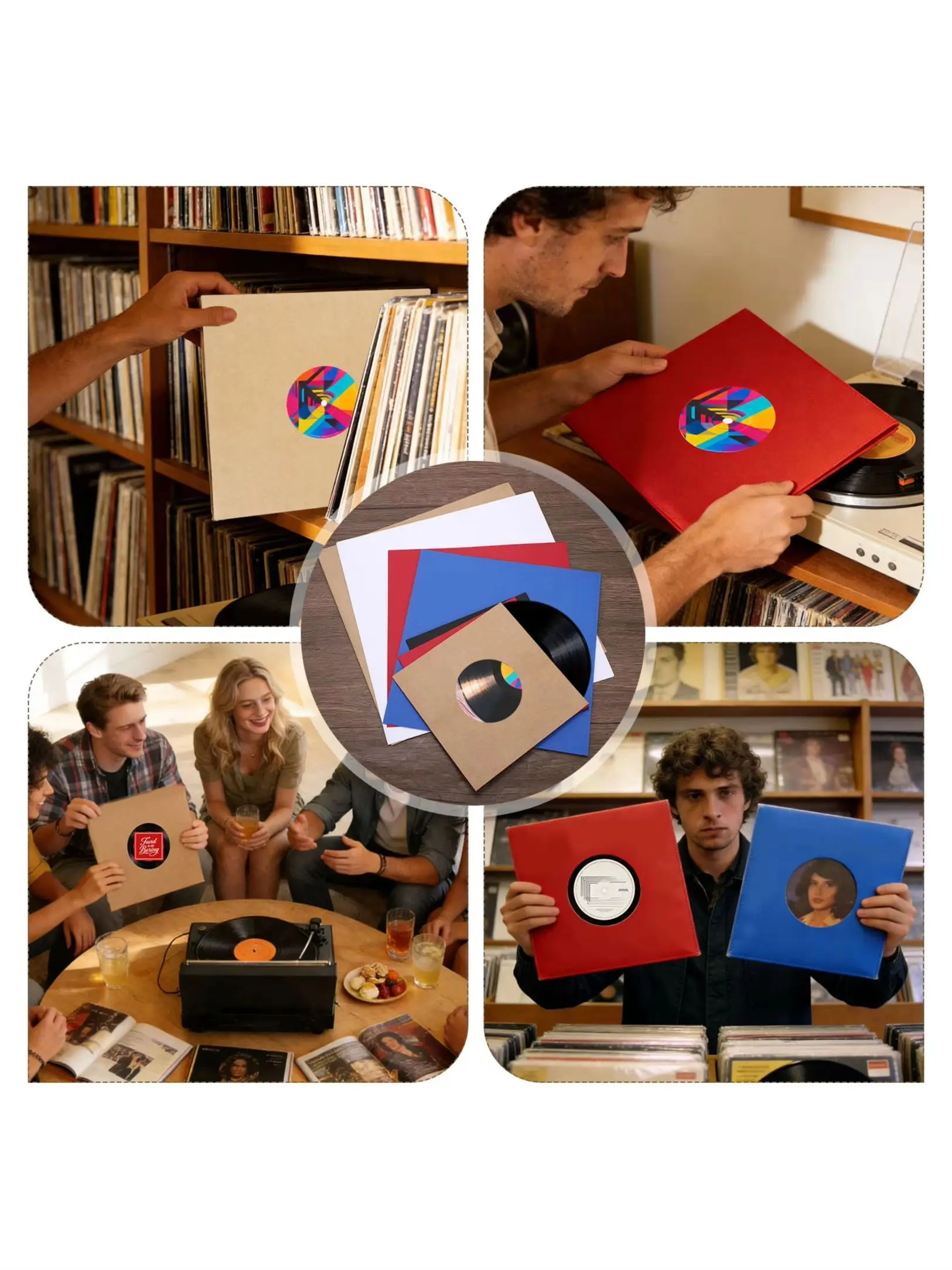 10/20 szt. Wewnętrzne papierowe okładki na płyty winylowe, antystatyczne, z papieru kraft, z otworem na środku i poliestrową podszewką, do albumów. — zdjęcie produktu 7