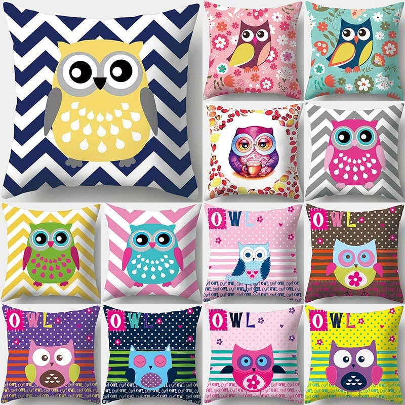 Owl Flower Geometric Print Decorative Cushions Pillowcase Polyester Cushion Cover Throw Pillow Sofa Decoration Pillowcover 40513