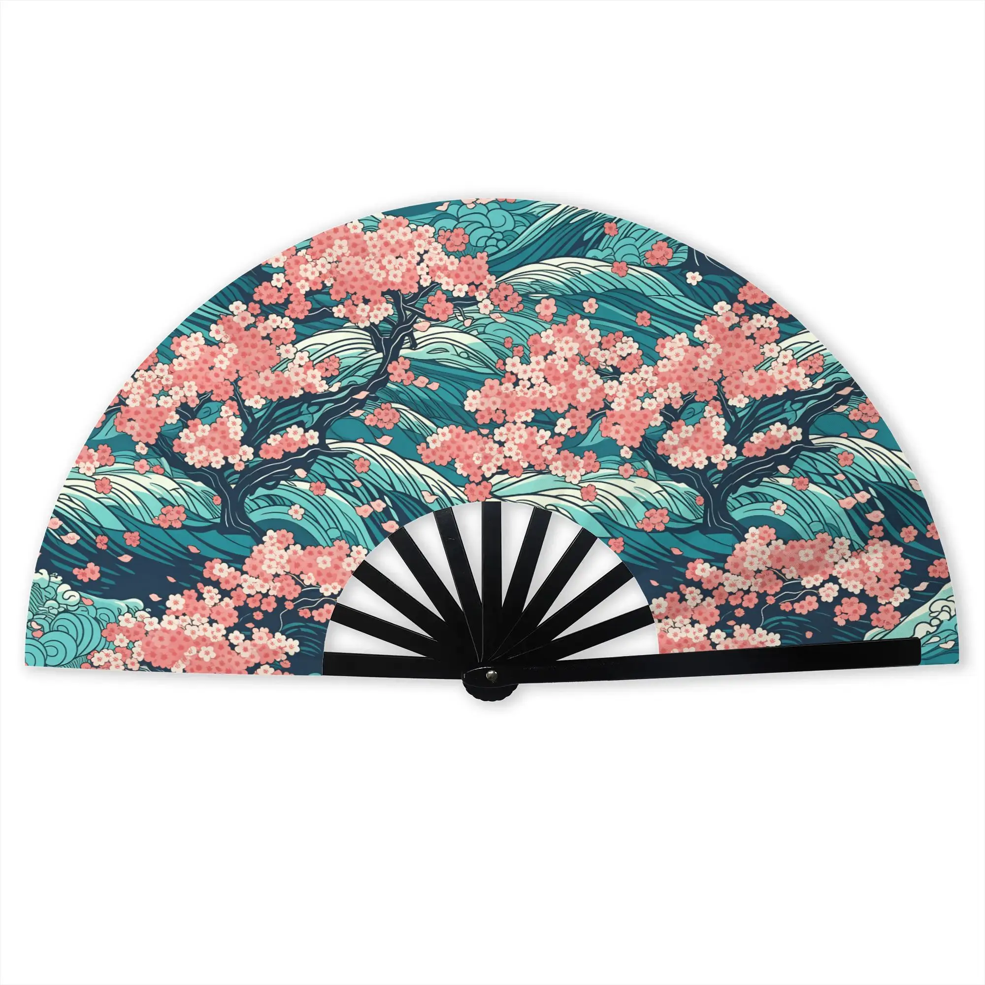 Japan Ukiyoe ArtSakura And Waves  Hand Fan Promotional Gift Event Souvenir  Durable Folding Fans Novelty Bulk Pack Fan