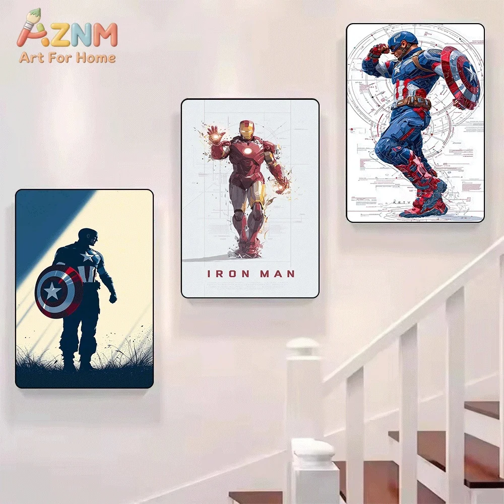 Captain America Silhouette Superhero Character Canvas Wall Art Print Poster Unframed Canvas Painting Home Living Room Bedroom
