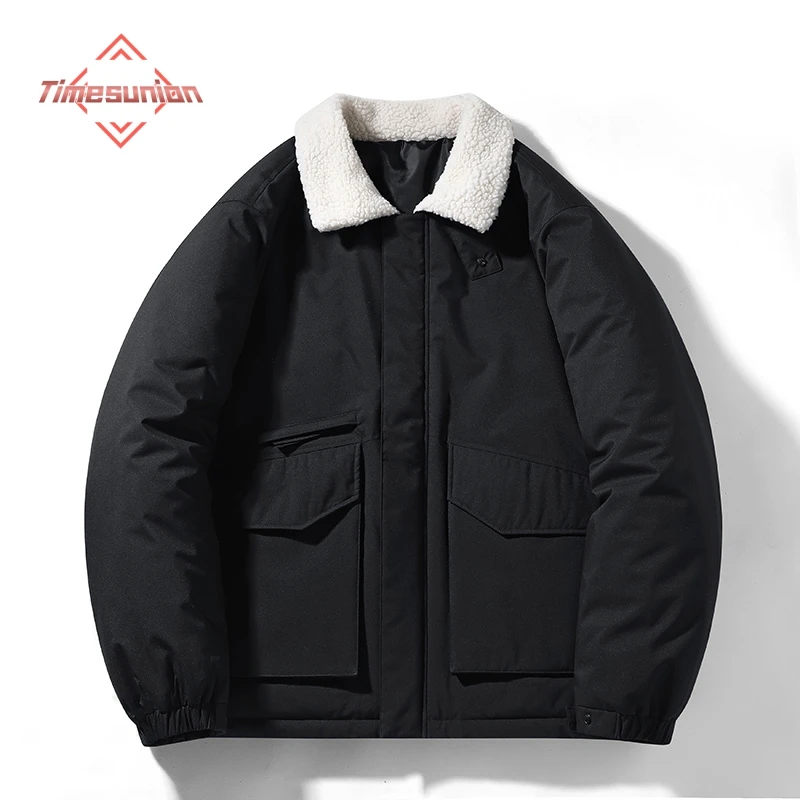 

Men's Thickened Warm Fleece Lapel Coat Padded Work Jacket Solid Color Multi-pocket Outdoor Travel Autumn Winter Men's Clothing