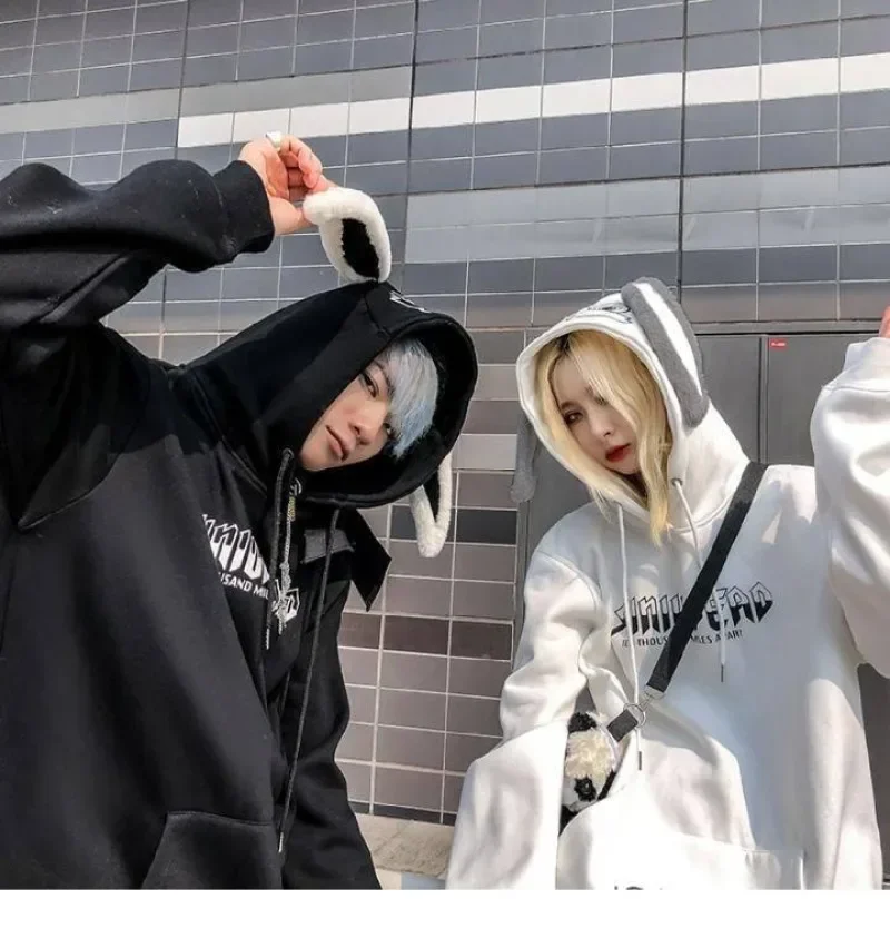 Autumn Winter Women Hoodies Harajuku Kawaii Rabbit Hoodie Sweatshirt Tops Cute Bunny Graphic Outerwear Korean Couple Hoodie