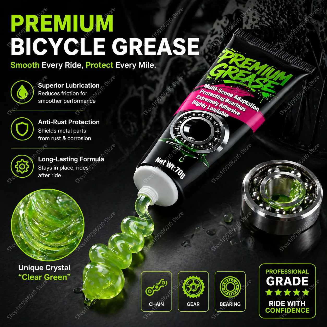 Grasa Premium para Bicicleta de 70g, Grasa para Rodamientos Green Applesause, Lubricante para Buje y Eje de Pedalier, Aceite Lubricante con Elementos Lipídicos para Shimano Sram