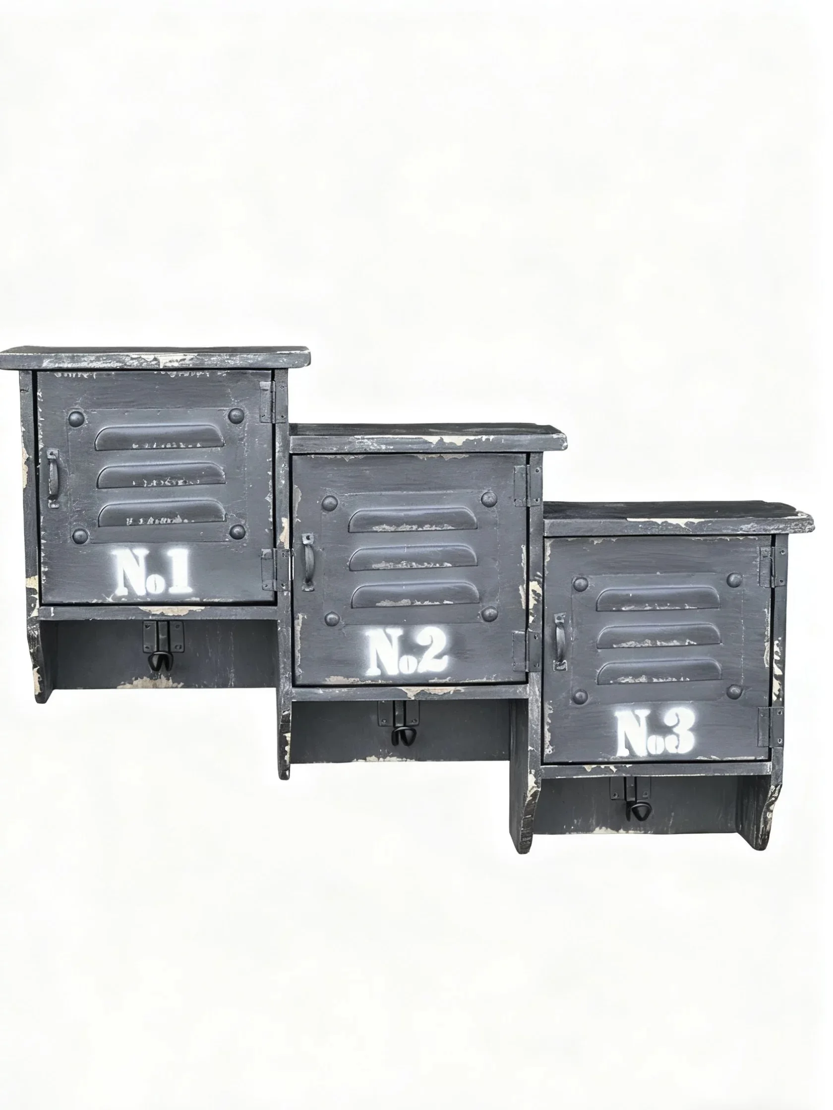 

Industrial Loft Style Wall Mounted Storage Cabinet, Black Metal and Wood, 3 Compartments with Vintage Distressed Finish, 29.5L x