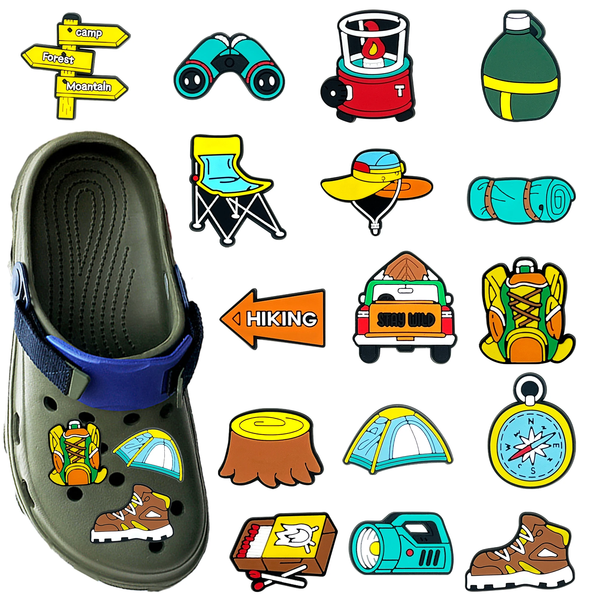 16Pcs Cartoon Outdoors Mountaineering Series PVC Shoe Charms Accessories DIY Detachable Waterproof Sporty Shoe Decorations ﻿
