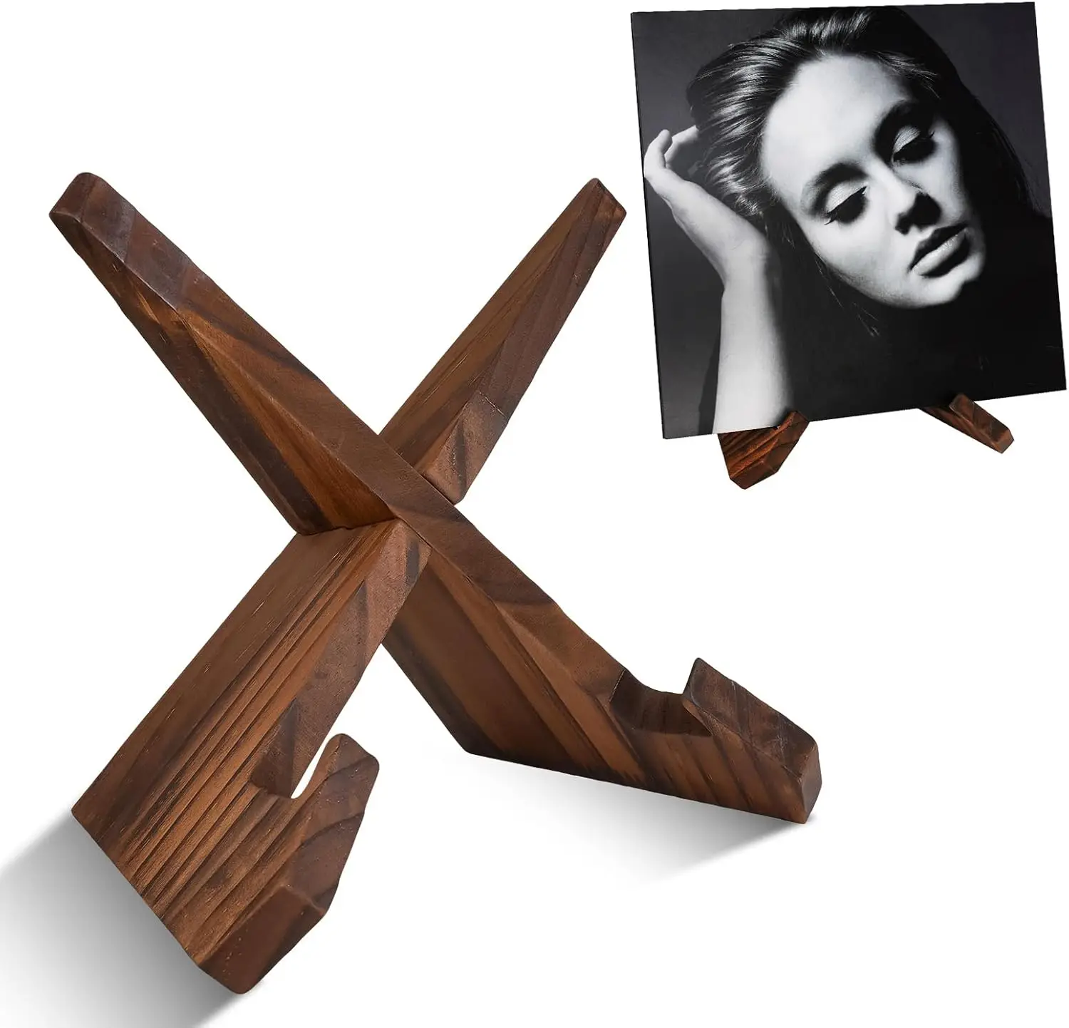 

Solid Wood Vinyl Record Stand - Rustic Brown Display Holder for LP Lovers