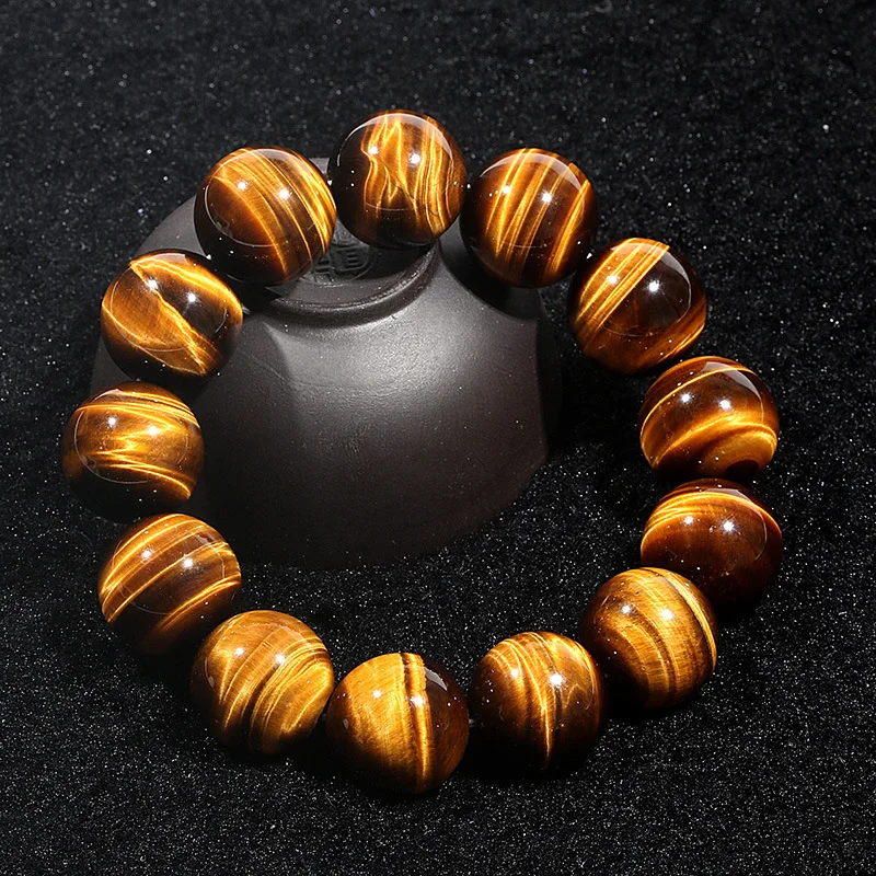Natural Lucky Luxury Yellow Tiger Eye Handstring Premium Wood Grain Stone Cat Eye Lightning Pattern Versatile Bracelet Donghai K view 2