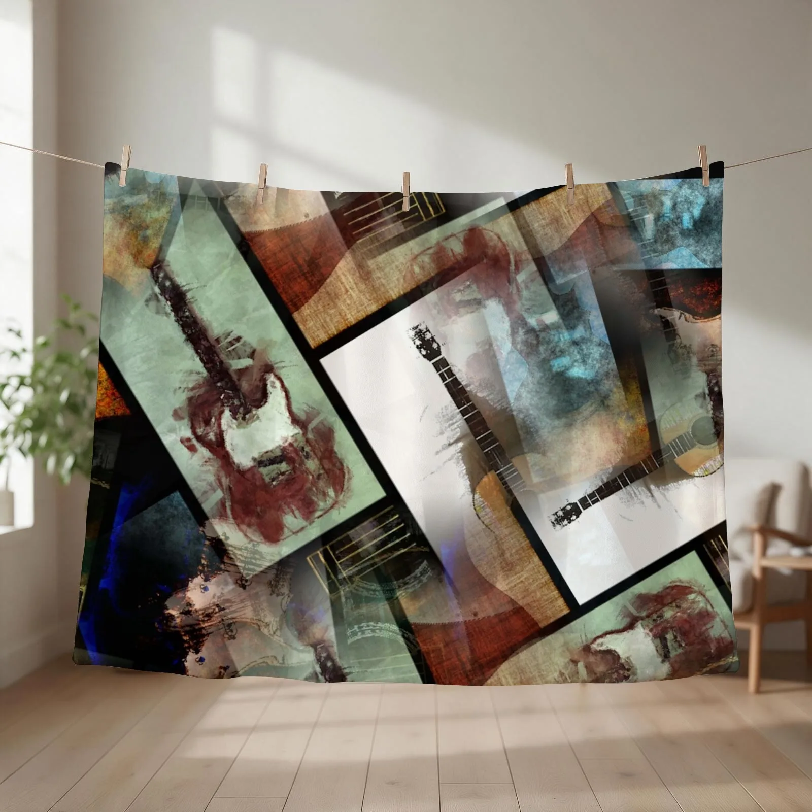 6-Stringed Collage Throw Blanket Beach Sleeping Bag Beautifuls Thins Blankets