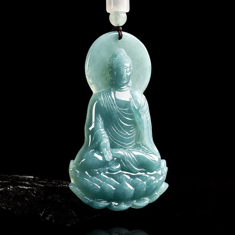 Natural Burmese Jadeite Buddha Pendant Necklace Fashion Real Jade Gemstone Jewelry Luxury Talismans Accessories Gifts for Women