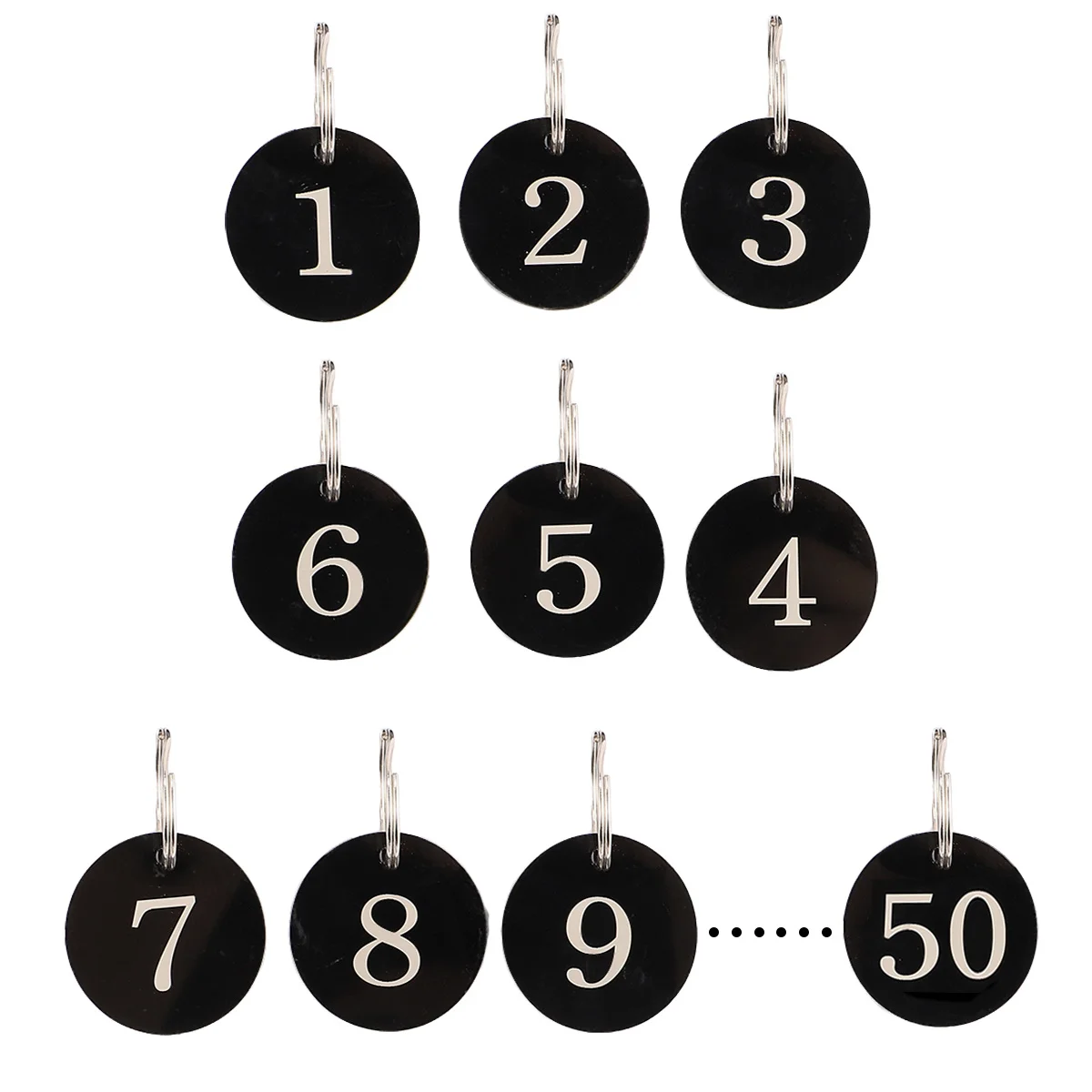 

50Pcs Number Tag Rings Acrylic Black Round Key Tags for Hotel Room Restaurant Supermarket Line Up Counters Hotel Number Rings