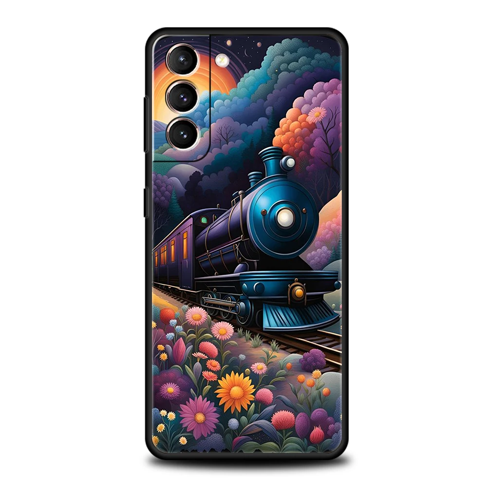 트레인 케이스 삼성 갤럭시 S24 S23 S22 S20 S21 FE 울트라 S10 S10E S9 S8 플러스 5G 실리콘 충격 방지 휴대폰 커버, Capas 가방 TPU