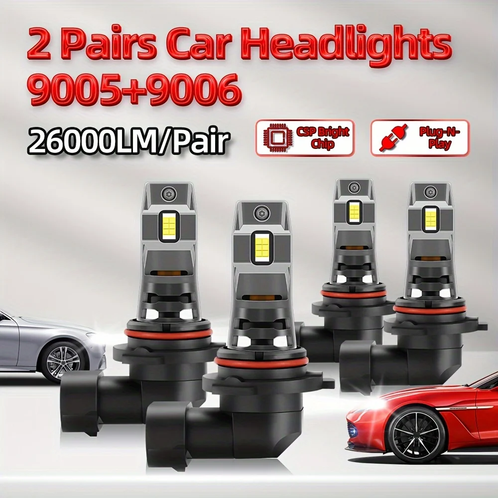 

4pcs 26000LM/Pair LED Headlight 9005/HB3 9006/HB4 Combo Front Car Lamps Bulbs 6500K White Lights 3570 CSP Chip 80000hrs Lifespan