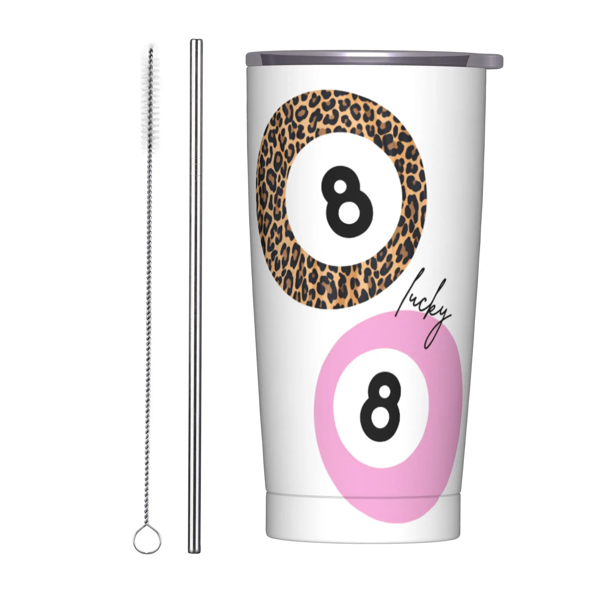 Stainless Steel Tumbler Leopard & Card Print Thermal Mug  Insulated Cold and Hot Camping Mugs Cup,