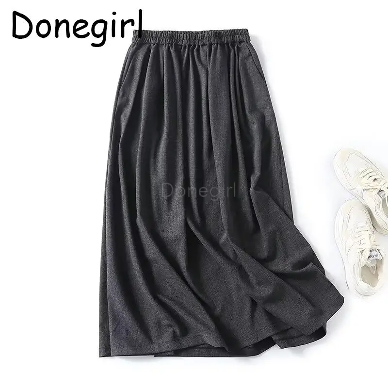 Donegirl 2024 donne primavera autunno nuovo solido pieghettato a vita alta gonna lunga semplice Casual pendolare gonna Versatile femminile Chic